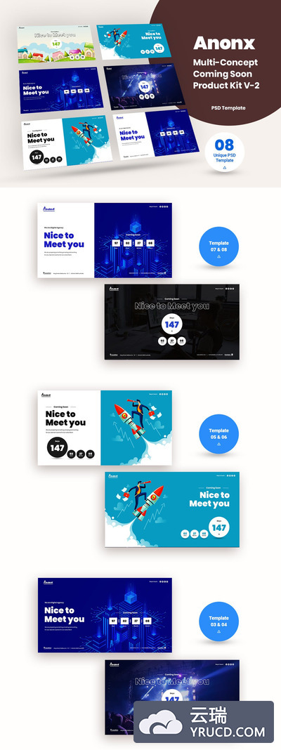 时尚多用途概念banner着陆页海报插画PSD模板套件V-2