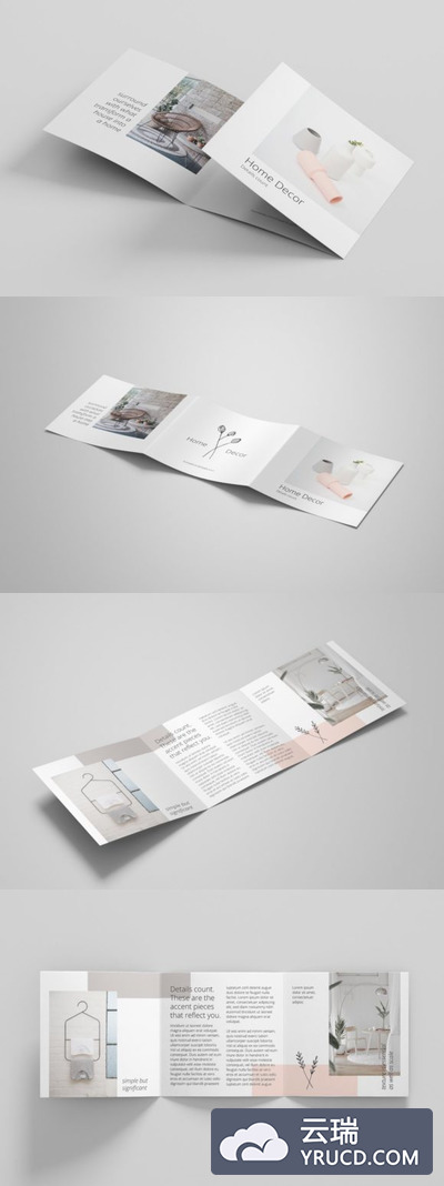 极简设计风格三折页方形宣传册模板