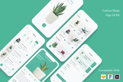 仙人掌等绿植商店电商应用程序APP UI 模板下载(FIG,SKETCH,XD)