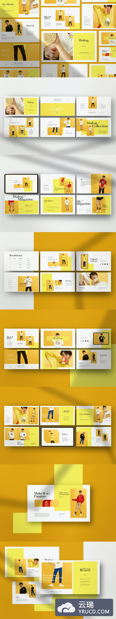时尚清新潮流的黄色配色powerpoint幻灯片演示模板（pptx）