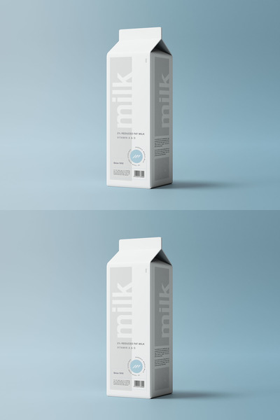 逼真质感的果汁牛奶包装设计VI样机展示模型mockups