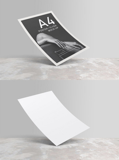 高端场景A4尺寸的海报或传单设计展示样机（PSD）