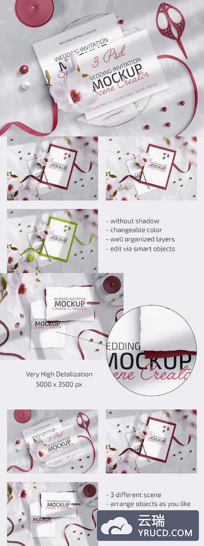 红色婚礼邀请卡样机场景生成器