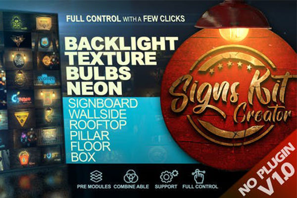 复古霓虹灯/跑马灯样式Logo标牌招牌制作工具AE视频模板