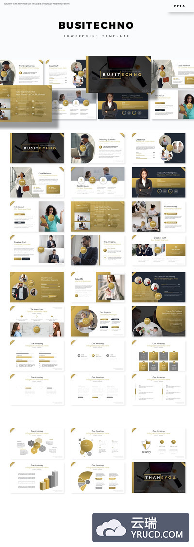 时尚高端房地产土豪金配色的高品质金融行业powerpoint幻灯片演示模板（pptx）