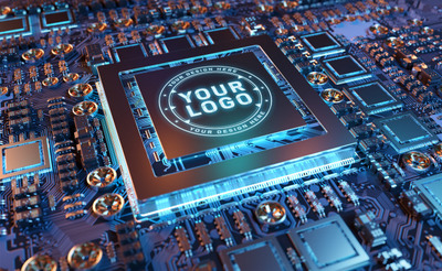 GPU芯片产品logo展示样机[PSD]