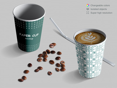 逼真的等距咖啡纸杯样机[PSD]