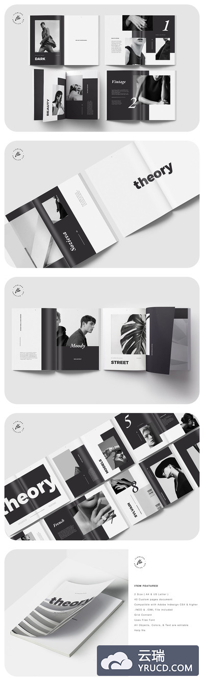 高端时尚高逼格BW摄影作品集大图展示画册&杂志模板下载（indd）
