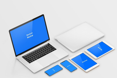 透视角度设备响应式网站电脑+手机样机（PSD）