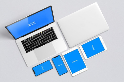 顶视图设备响应式网站电脑+手机样机（PSD）