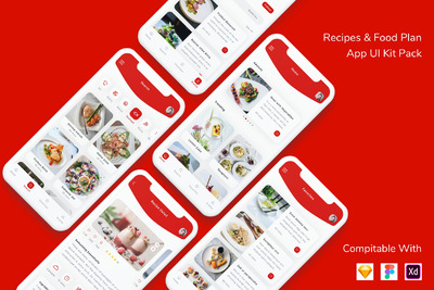 食谱和食物计划应用程序UI模板下载(SKETCH,FIG,XD)
