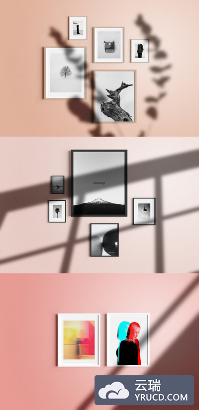 温馨的墙面场景画框组合样机下载（PSD）