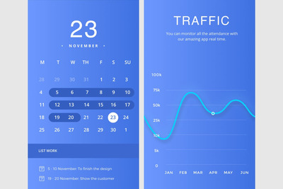 商务流量日历APP UI套装（PSD,SKETCH）