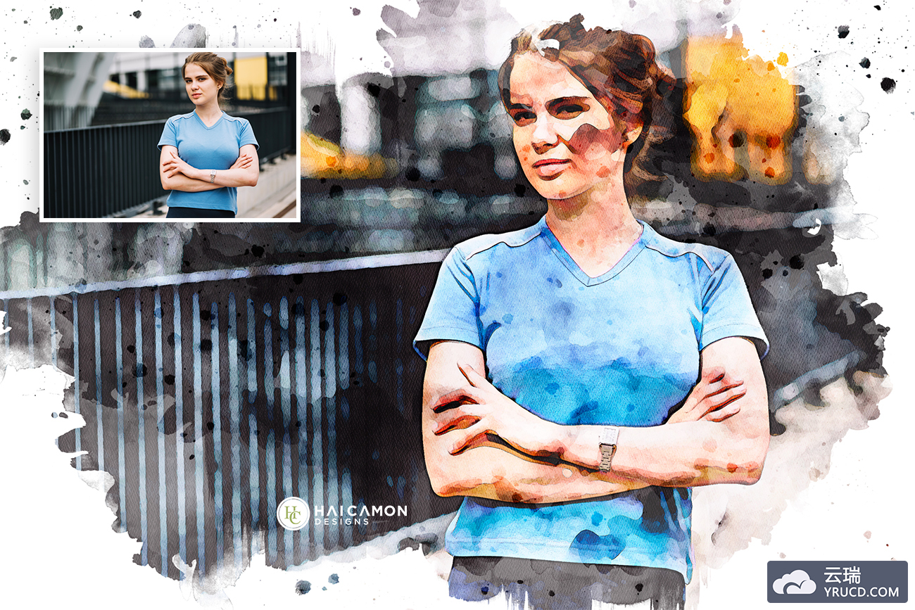 水彩丙烯酸涂料绘画Photoshop动作