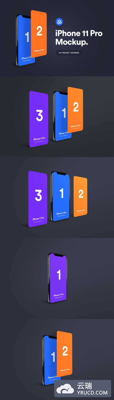 iPhone 11 Pro 创意透视角度手机样机下载（PSD）