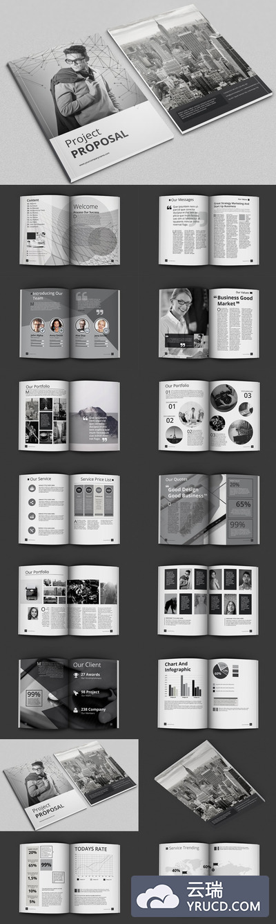 黑白主题企业提案/项目计划书设计模板