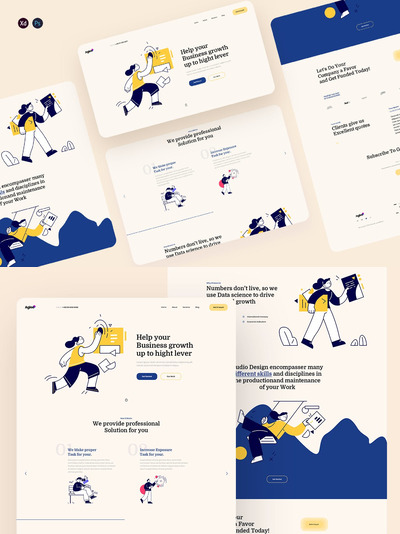 时尚简约好用的分析人员登陆页面banner海报插画着陆页设计模板-XD，PSD