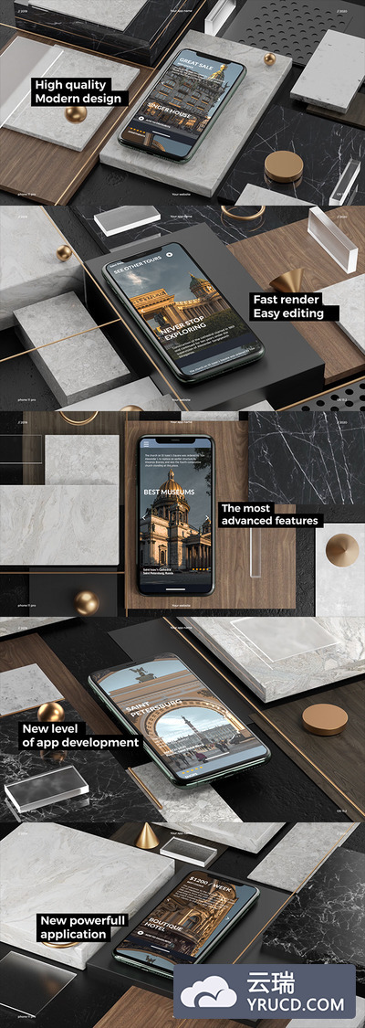 3D场景iPhone 11 Pro APP应用演示样机视频AE模板