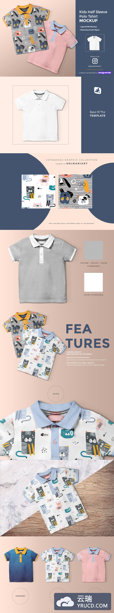 儿童款半袖Polo T恤图案设计样机