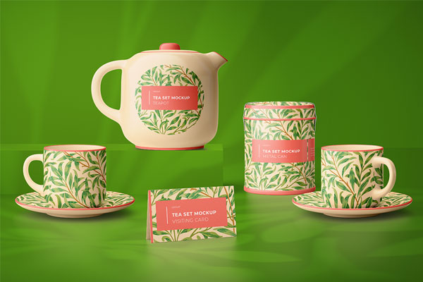 茶具茶叶品牌包装设计样机[PSD，2.62GB]