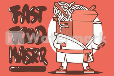 可爱时尚快餐跆拳道空手道中国风日本日式拉面矢量插图插画设计