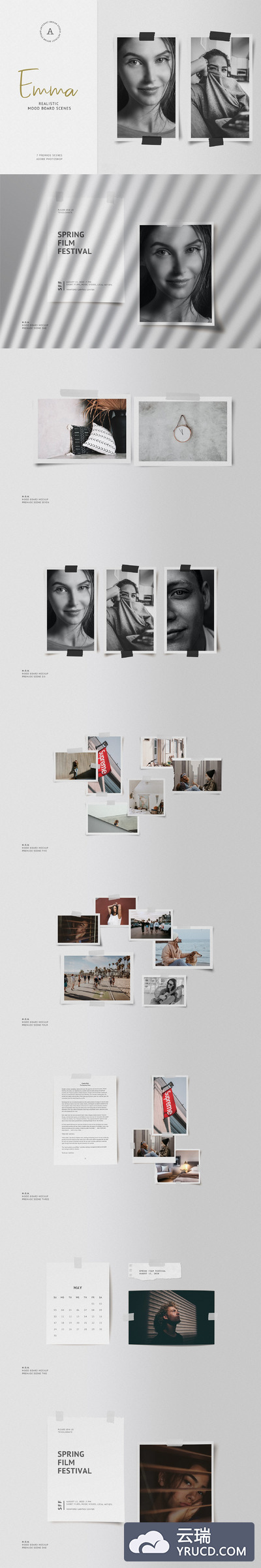 7个时尚逼真的社交媒体情绪板场景psd模板