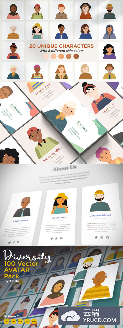 时尚可爱多用途的高品质100个矢量头像插画集合-AI，EPS，PDF，PNG，SVG