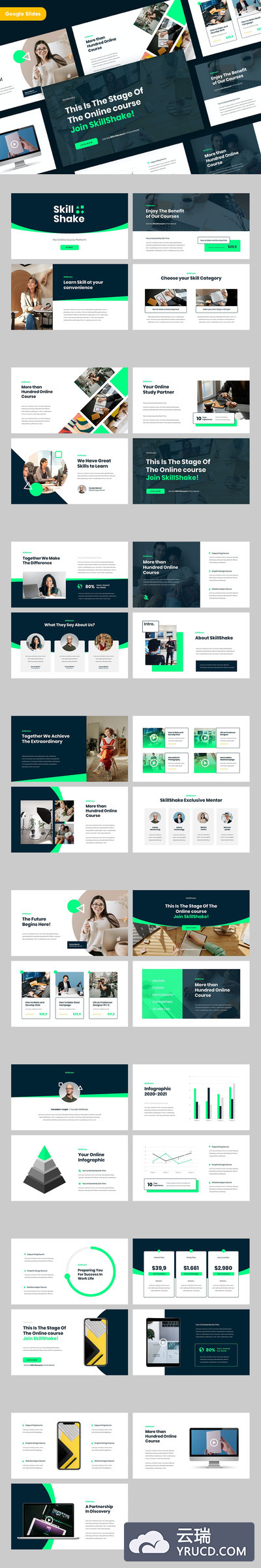 高品质的在线教育网络授课Google Slides谷歌幻灯片演示模板（pptx）