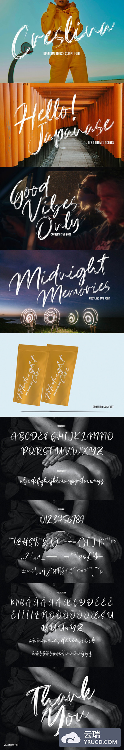 高品质时尚高端手写手绘毛笔字Creslina-SVG画笔脚本字体