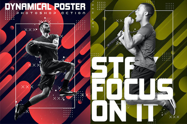 充满活力的几何渐变背景海报效果ps动作下载