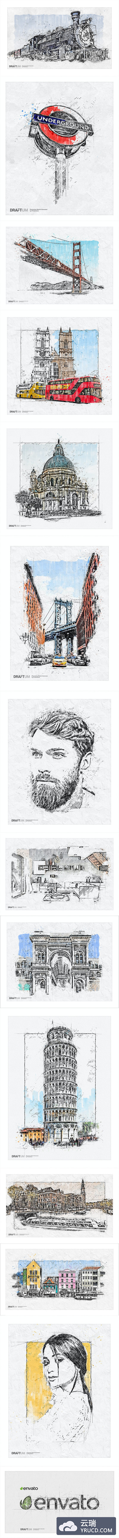 草图生成器-Draftum-Photoshop动动作插件（ABR,ATN,PAT,PDF）