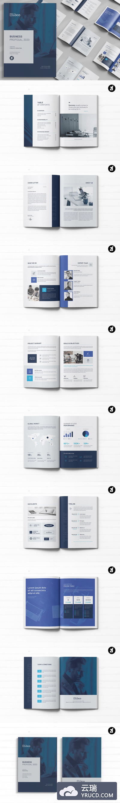 多格式的时尚高端简约商业商务计划书品牌手册画册宣传册杂志房地产楼书设计模板-AI，EPS，INDD，PSD，SVG
