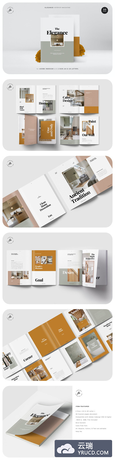 时尚高端优雅简约多用途的高品质室内装修设计品牌手册画册宣传册房地产楼书杂志设计模板