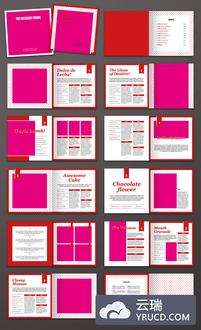 甜品蛋糕方形杂志宣传册设计模板