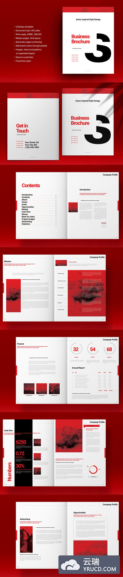 时尚高端简约瑞士风格宣传册画册品牌手册房地产楼书杂志设计模板