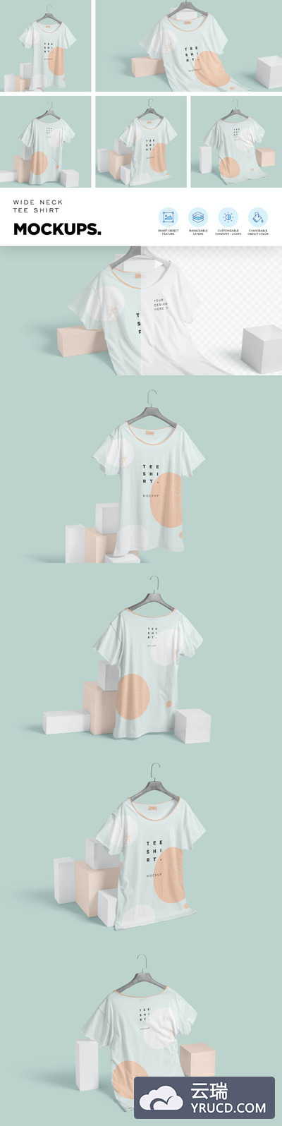 宽领半袖T恤模型样机（PSD）