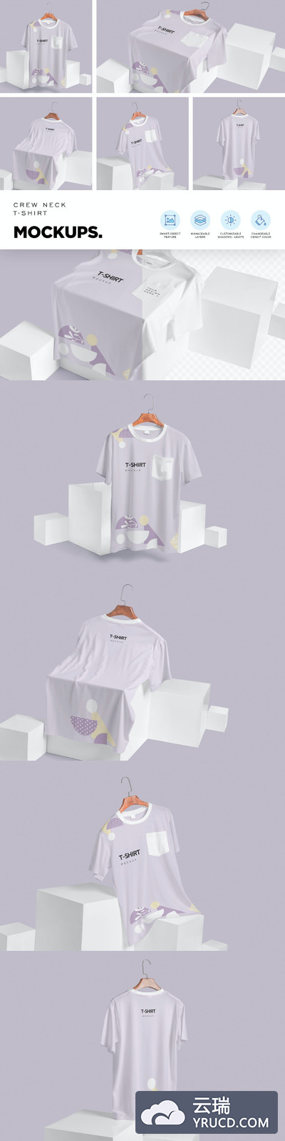 半袖圆领口袋T恤模型样机（PSD）