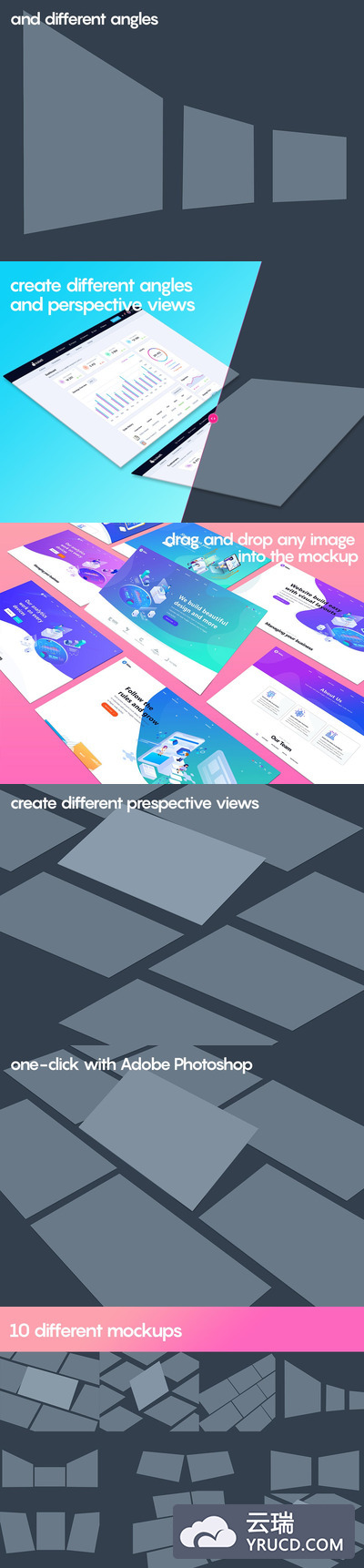 透视图像屏幕模型网站设计展示样机(PSD)