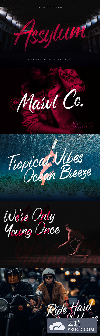 时尚休闲手绘毛笔字质感英文字体-Assylum