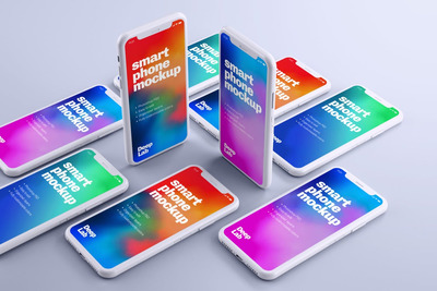 透视角度白色外壳的 iPhone 11 Pro 组合样机（PSD）