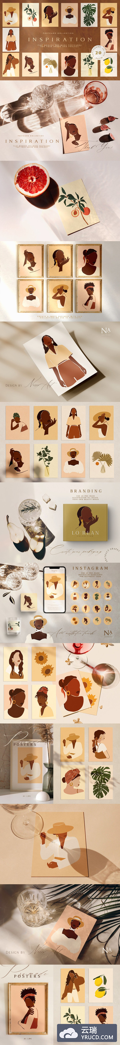 抽象现代的女性时尚主题明信片收藏集