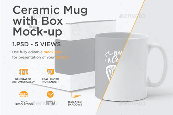 11oz陶瓷杯&纸盒包装设计样机模板