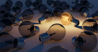 灯泡放在地板上的标志模型[PSD]