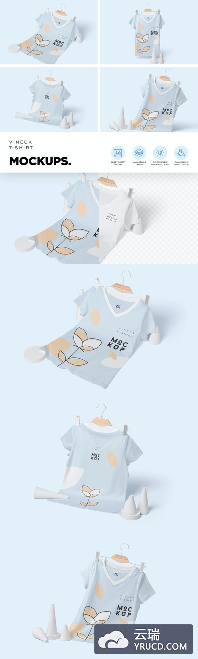 半袖V领T恤模型样机（PSD）