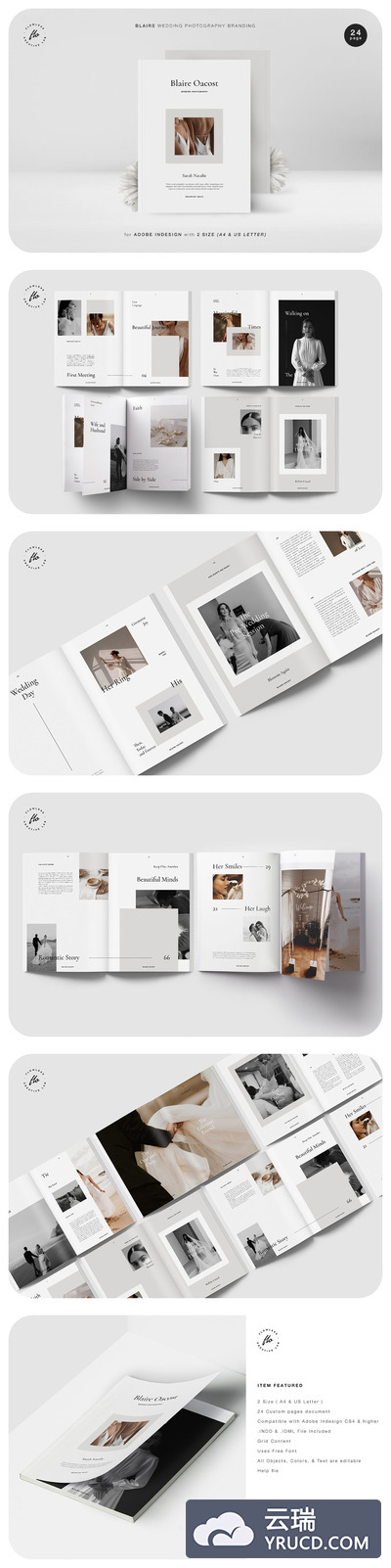 时尚高端简约专业的优雅婚礼宣传册画册手册房地产楼书杂志设计模板