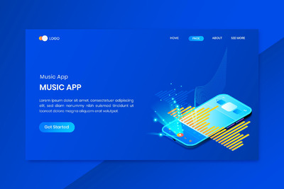 移动音乐APP 概念着陆页模板（AI,EPS,JPG,PDF,PNG）