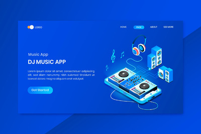 音乐工作室等轴测概念着陆用模板（AI,EPS,JPG,PDF,PNG）