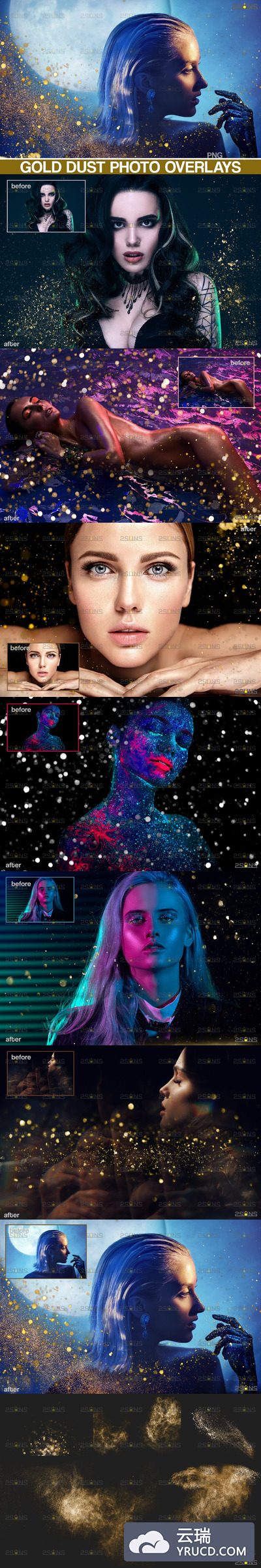 30个金色粉尘散景照片叠层PNG素材