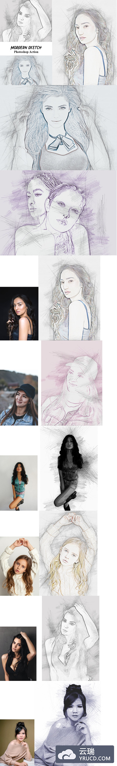 逼真的现代素描绘画效果Photoshop动作下载