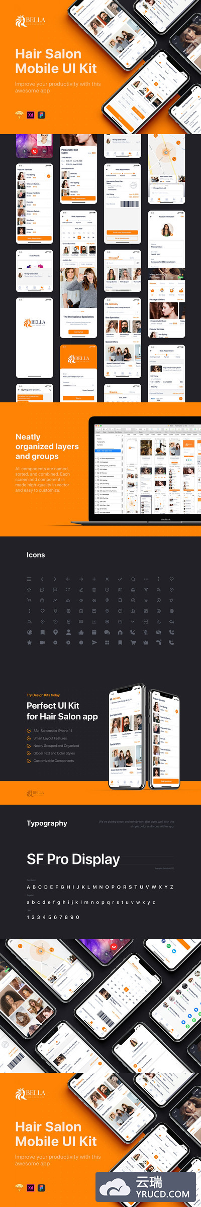 时尚高端少见稀有的美容美发沙龙理发店APP UI KITS-Sketch、XD、Figma